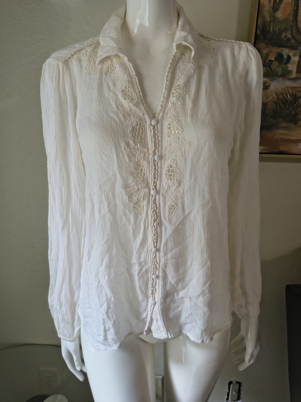 Idyllwind Cream Embroidered Button-Front Blouse